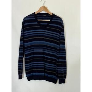 Claiborne Sweater Men's size Large Blue Striped Cardigan Pre-Owned